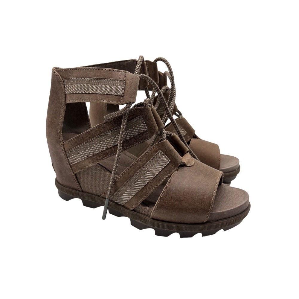 Sorel Joanie II Lace Wedge Sandals‎ Womens 9 Brown Excellent Leather NL3272-240